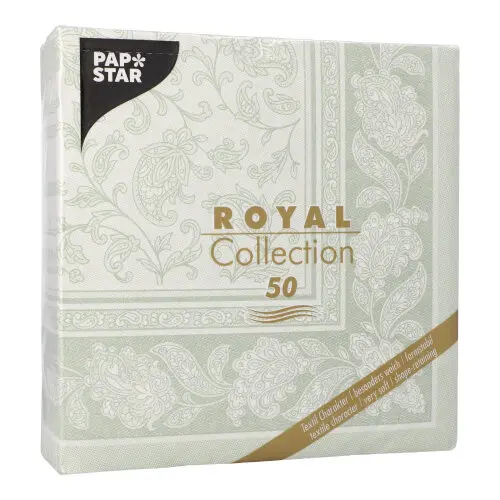 PAPSTAR Servietten "ROYAL Collection" 1/4-Falz 40 x 40 cm jadegrün Ornaments, stoffähnliches Premium-Tissue mit Pflanzenranken-Muster, Packung mit 5 x 50 Stück