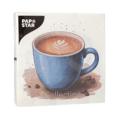 PAPSTAR Servietten, 3-lagig 1/4-Falz 33 cm x 33 cm "Cup of Coffee", 10 x 20 Stück