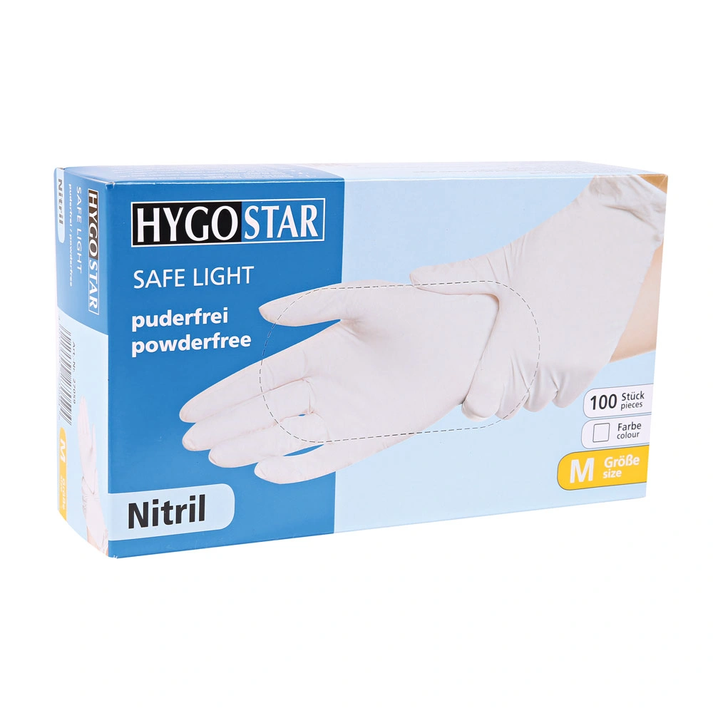 Hygostar Safe Light Nitrilhandschuhe weiß puderfrei, hochwertige Nitril-Einweghandschuhe für Medizin, Pflege, Labor, Gastronomie und Lebensmittelhygiene, Verpackung mit 100 Stück, Größe M