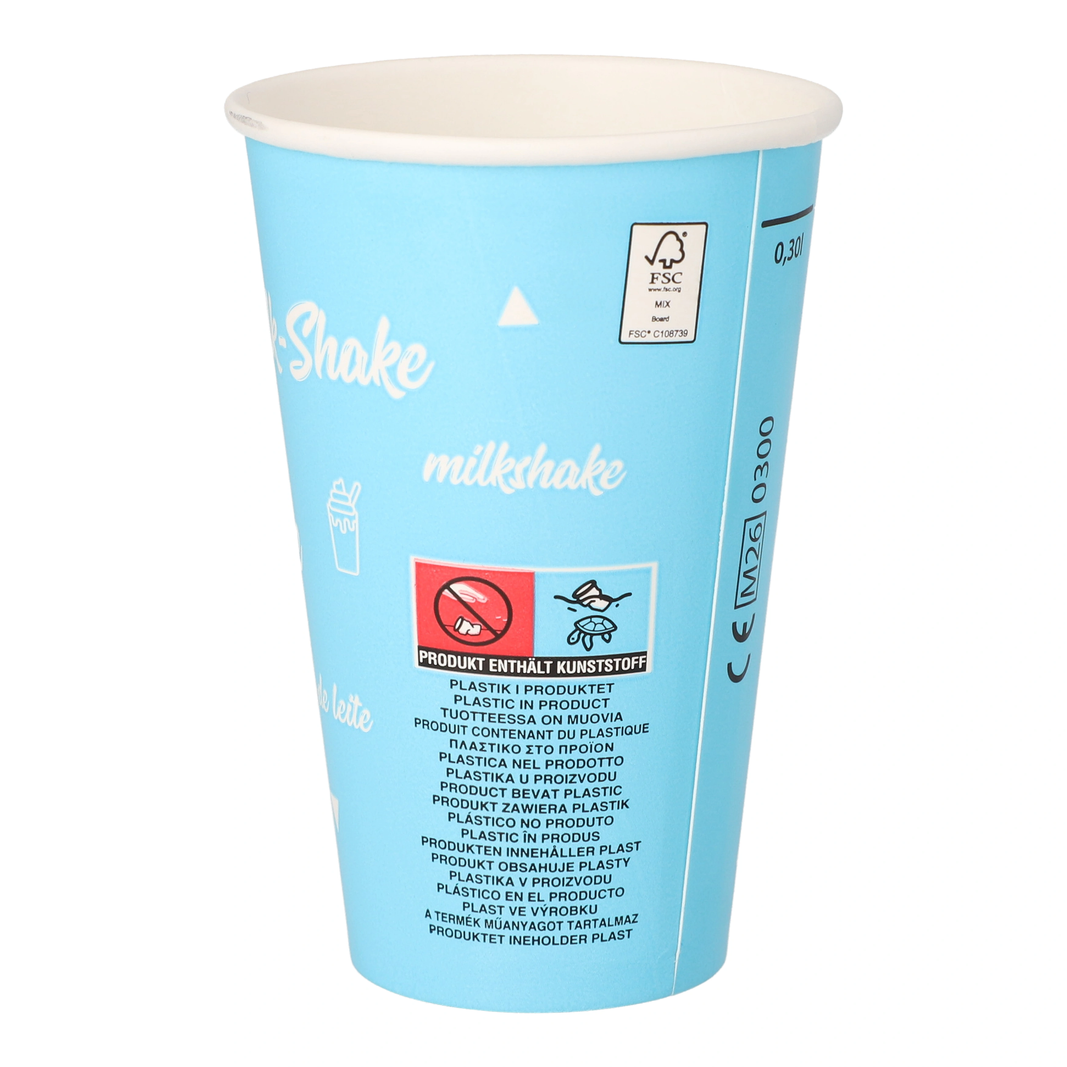 Starpak Shake-Becher, Pappe 0,3 l Ø 8 cm, blau "Milk-Shake", 20 x 50 Stück