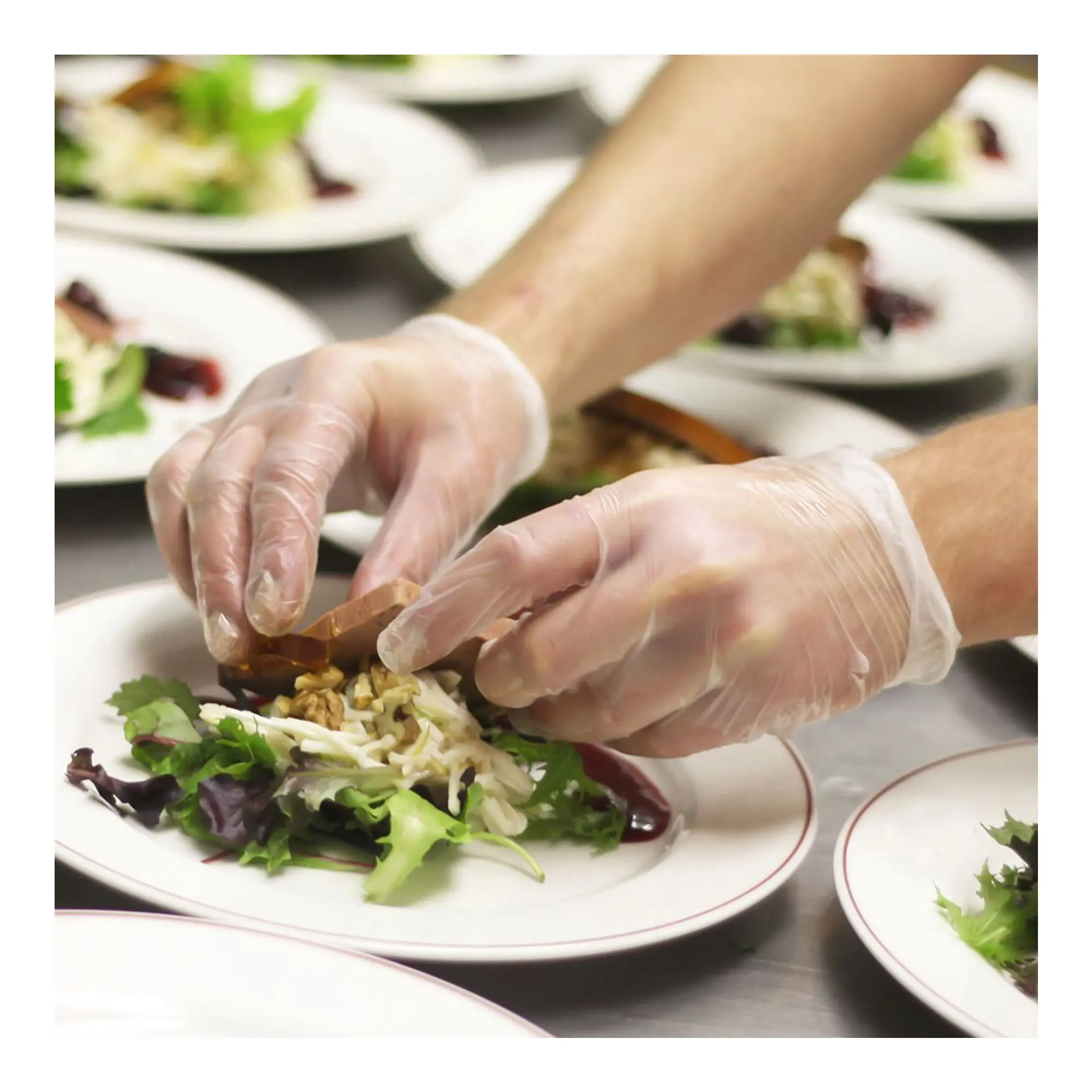 Hygostar Ideal Vinylhandschuhe transparent puderfrei, VE 1000 Stück, beim hygienischen Anrichten von Speisen in Gastronomie und Lebensmittelindustrie