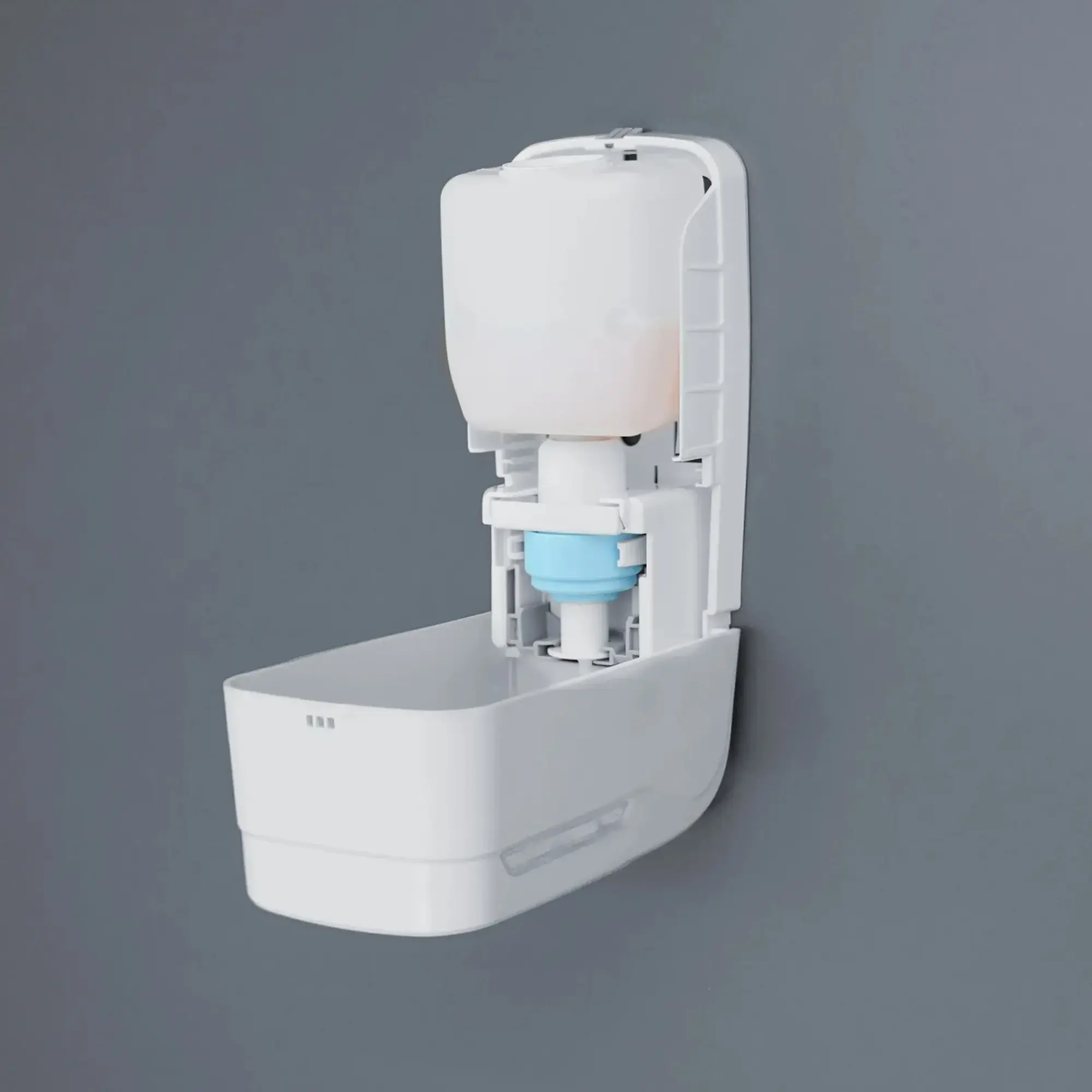 SEMYtop Seifenspender 500 ml Kunststoff, nachfüllbar, geöffneter weißer Wand-Seifenspender mit nachfüllbarem Tank und Pumpe für Sanitär- und Waschraumbereiche