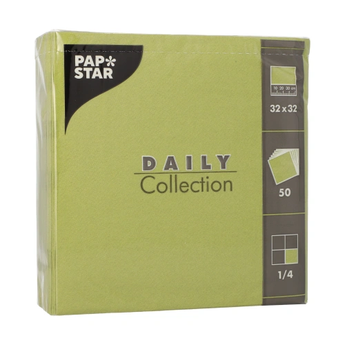 PAPSTAR Servietten "DAILY Collection" 1/4-Falz 32 cm x 32 cm olivgrün, 14 x 50 Stück