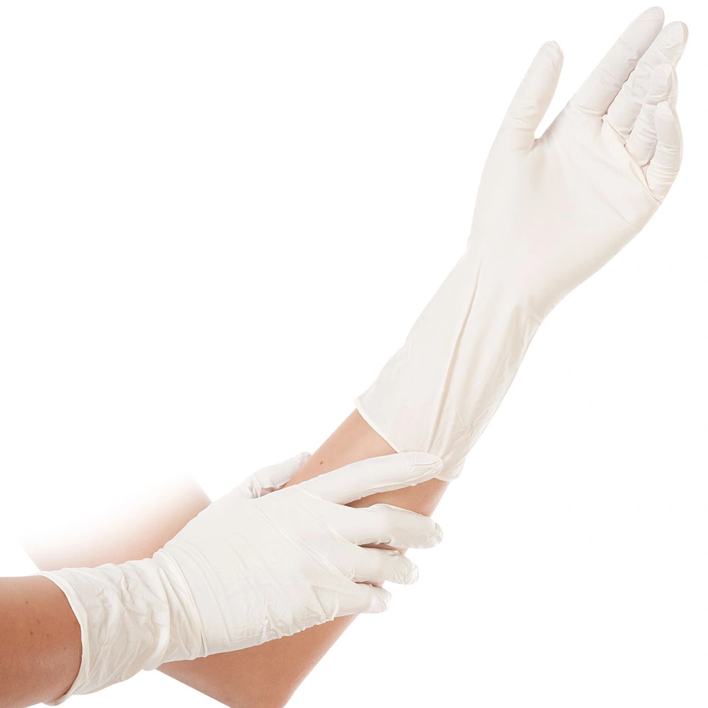 Hygonorm Safe Long Light Nitrilhandschuhe weiß puderfrei, langer schwerer Nitrilhandschuh für Lebensmittelindustrie, Montage und Hygienebereiche, VE 1000 Stück