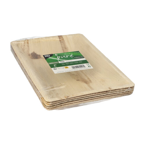 PAPSTAR Teller Palmblatt "pure" eckig 3 cm x 23 cm x 16 cm natur, stabiles kompostierbares Einweg-Geschirr aus Palmblatt, 10 x 6 Stück, wasserdicht und hitzebeständig