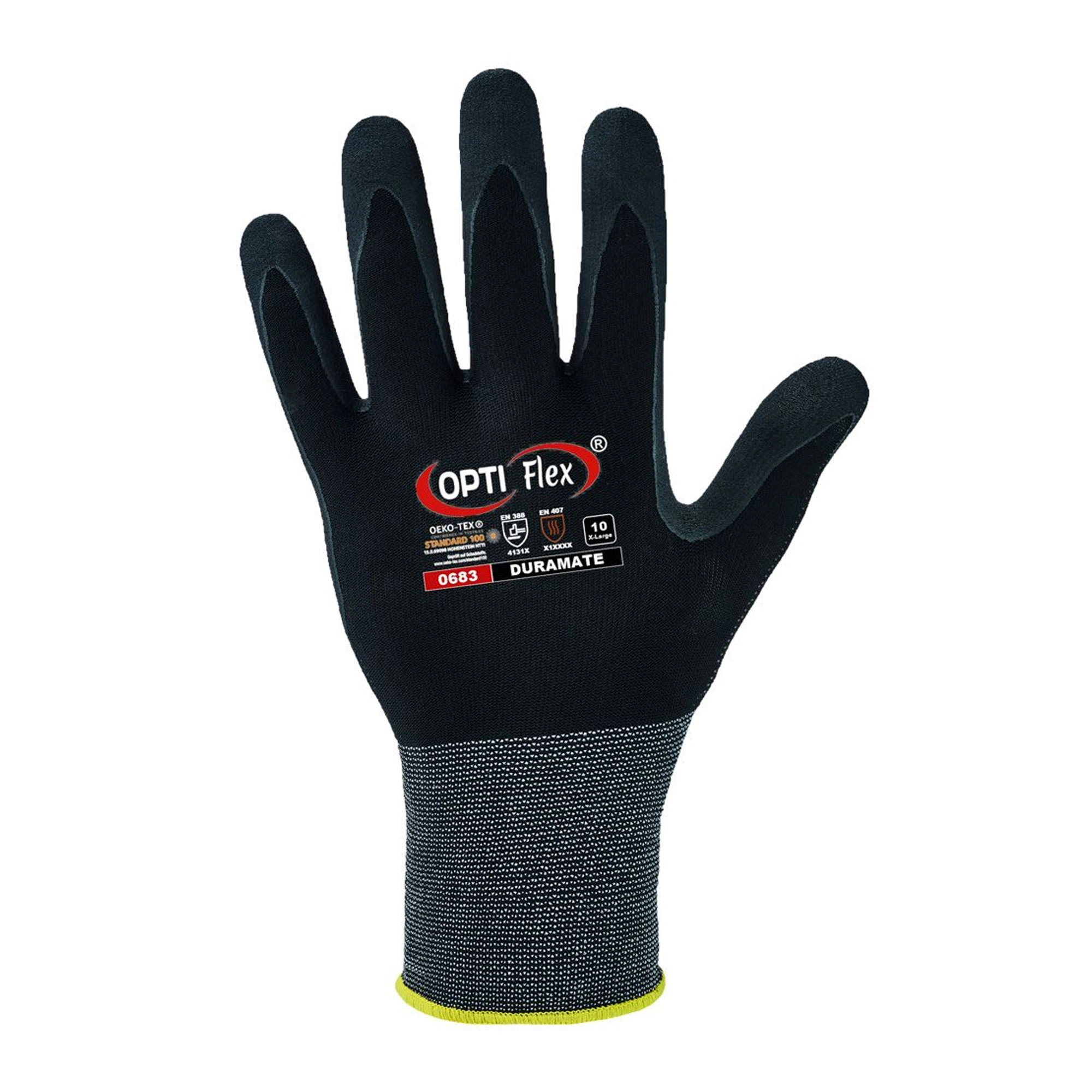 Optiflex Duramate 0683 Feinstrickhandschuh schwarz mit Nitrilschaum- und PU-Beschichtung für präzise Montage- und Wartungsarbeiten, Artikelnummer 0683