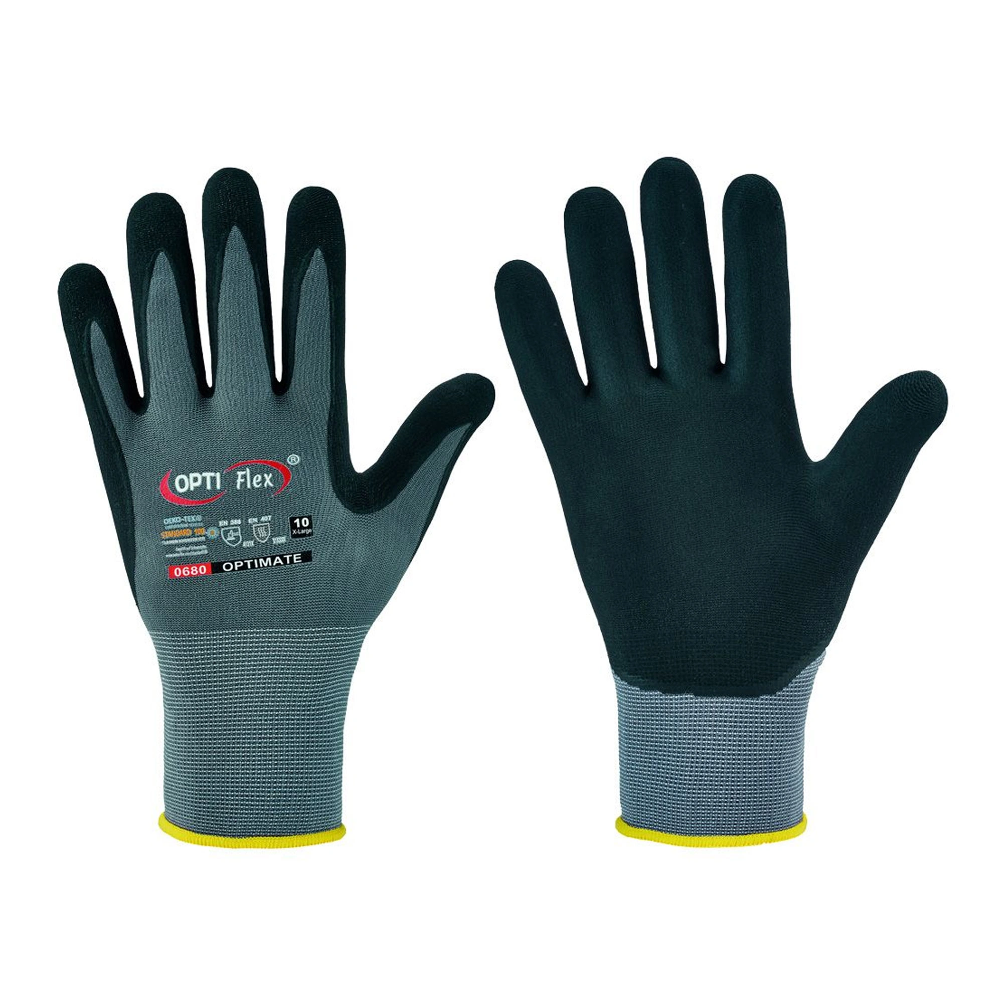 Optiflex Optimate 0680 Feinstrickhandschuhe mit Nitrilschaum und PU-Beschichtung grau/schwarz, VE 144 Paar