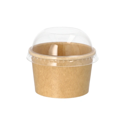 PAPSTAR Eisbecher, Pappe rund 125 ml Ø 7,5 cm, 4,8 cm braun mit transparentem Domdeckel, stabil und PLA-beschichtet, 10 x 50 Stück, Art.-Nr. 37130