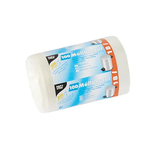 Starpak Müllbeutel HDPE 18 l 52x46 cm weiß auf Rolle, 9 x 100 Stück, stabile HDPE-Müllsäcke von PAPSTAR für Abfallentsorgung