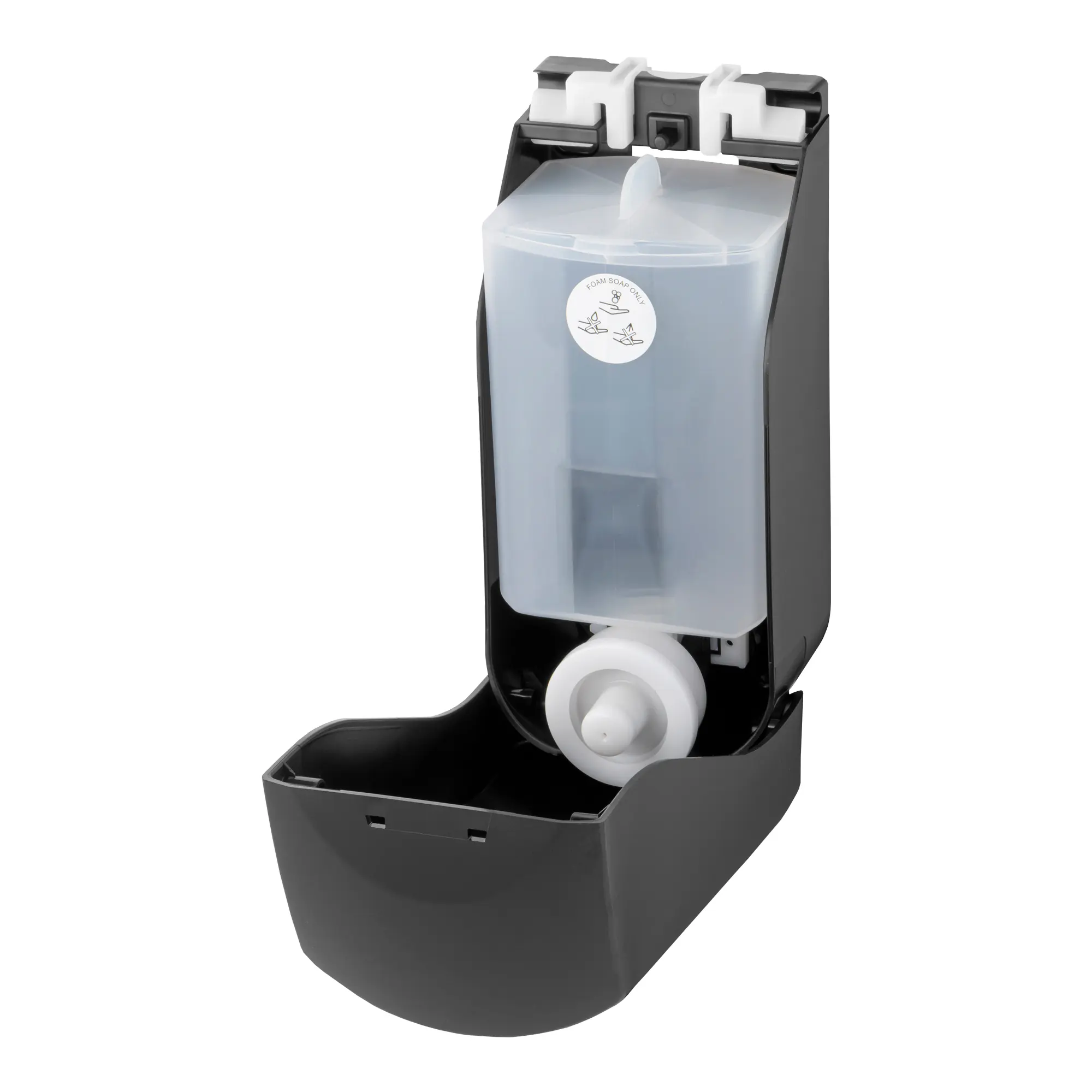 PlastiQline Schaumseifenspender 400 ml nachfüllbar zur Wandmontage, schwarzer ABS Kunststoff mit nachfüllbarem Tank und Schloss, PQBFoam4