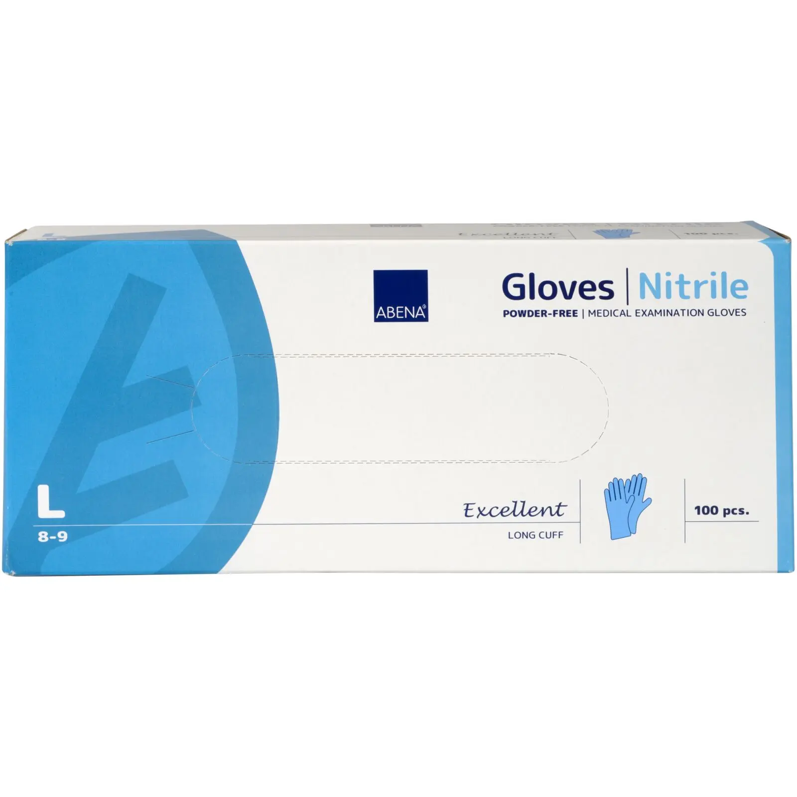 ABENA Nitrilhandschuhe Excellent blau, ungepudert von ABENA, latexfreie Nitril-Einmalhandschuhe mit langer Stulpe und mikro-texturierter Oberfläche, Größe L, 100 Stück