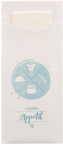 PAPSTAR 520 Bestecktaschen 20 cm x 8,5 cm weiß "Guten Appetit" inkl. weißer Serviette 33 x 33 cm 2-lag.