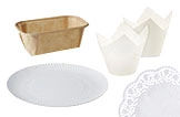 Backformen und Tortenspitzen Set mit Papierbackform, Muffinförmchen und runden Tortendeckchen für Kuchen und Muffins