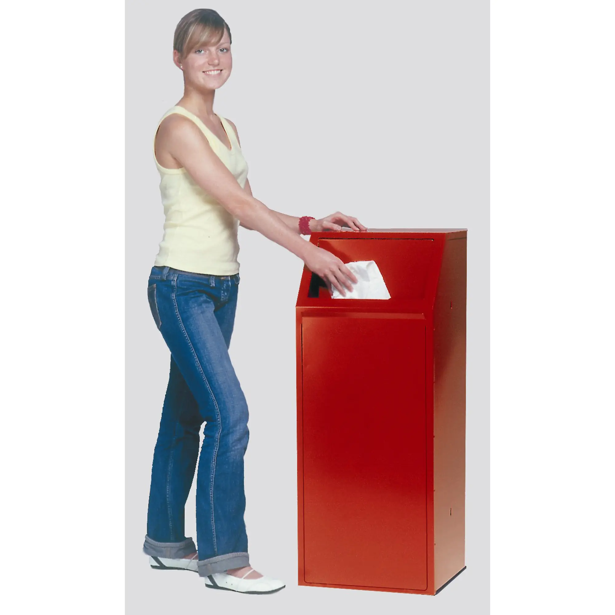 VAR Wertstoffsammelgerät P80, 68 Liter aus beschichtetem Stahl mit geruchshemmender Einwurfklappe und herausnehmbarem Metalleinsatz für hygienische Abfallentsorgung