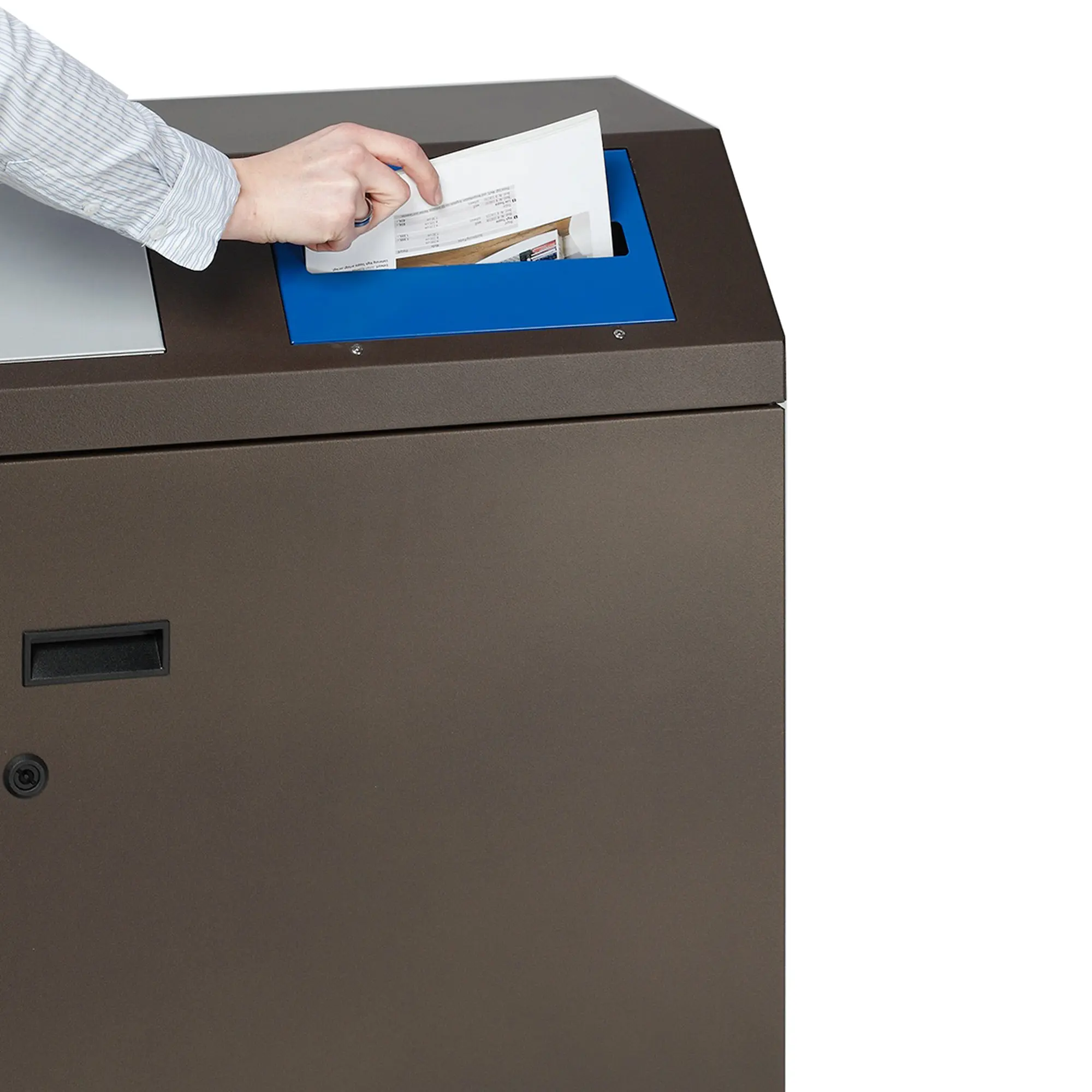 VAR Wertstoffsammelstation WS 97, 3 x 80 Liter mit blau gekennzeichneter Einwurfklappe für Papier, stabile Stahlblech-Mülltrennstation von VAR, Artikelnummer WS 97