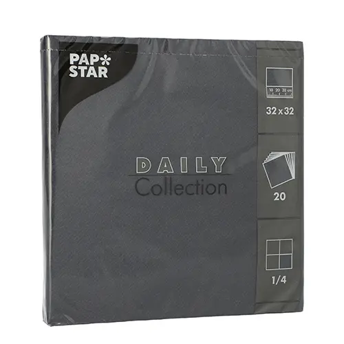 PAPSTAR Servietten "DAILY Collection" 1/4-Falz 32 x 32 cm schwarz, Tissue, FSC-zertifiziert, 15 x 20 Stück für moderne Tischdekoration