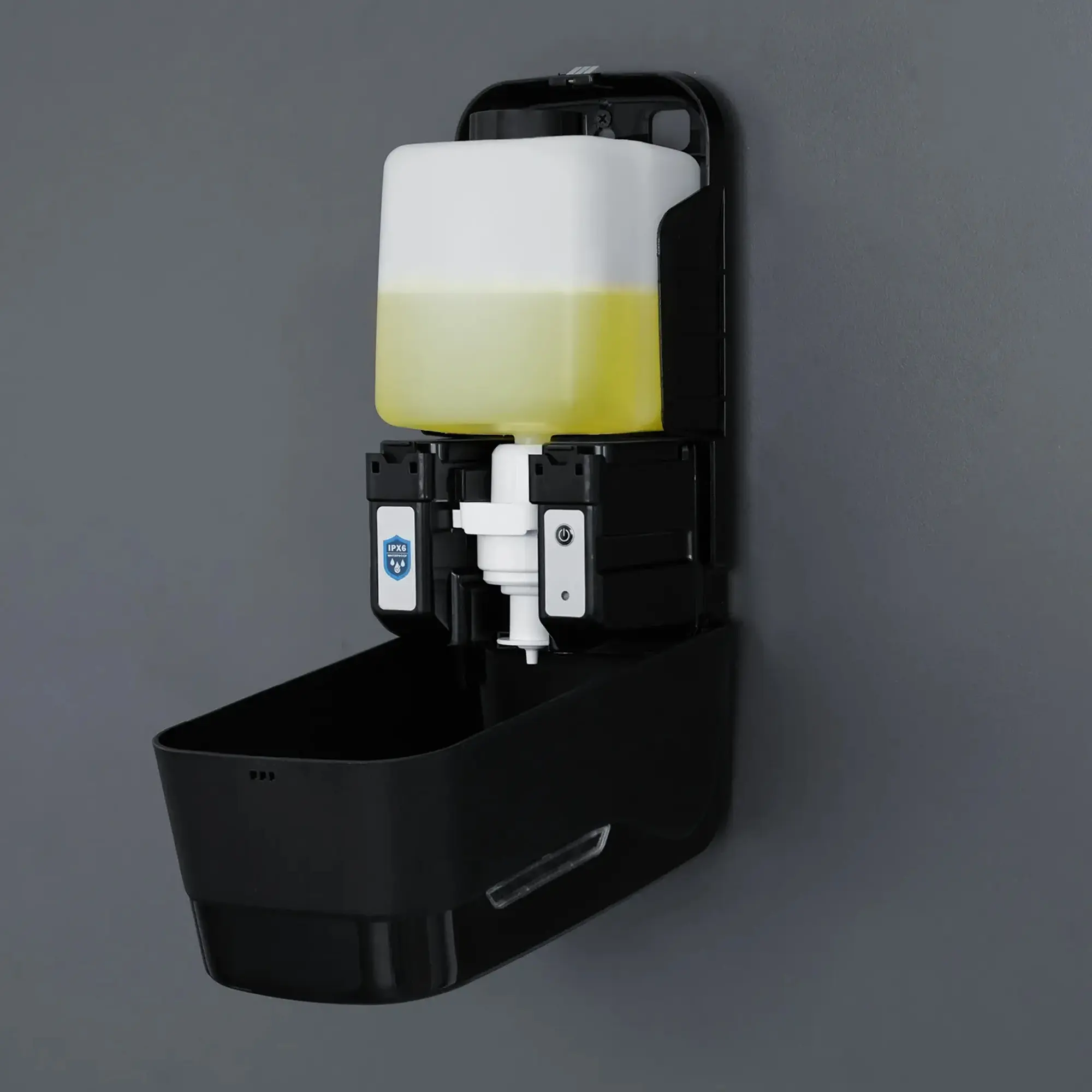 SEMYtop Sensor Schaumseifenspender 1000 ml Kunststoff in Schwarz, berührungsloser, frei nachfüllbarer Schaumseifenspender für Waschraum und WC