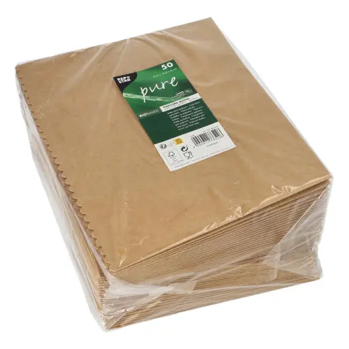 PAPSTAR Popcorn-Boxen Pappe "pure" eckig 2400 ml, braun, groß, FSC-zertifiziert, 19,2 x 15,8 x 8 cm, Stapel gefalteter Popcorntüten im Folienschutz, Artikelnr. 89263