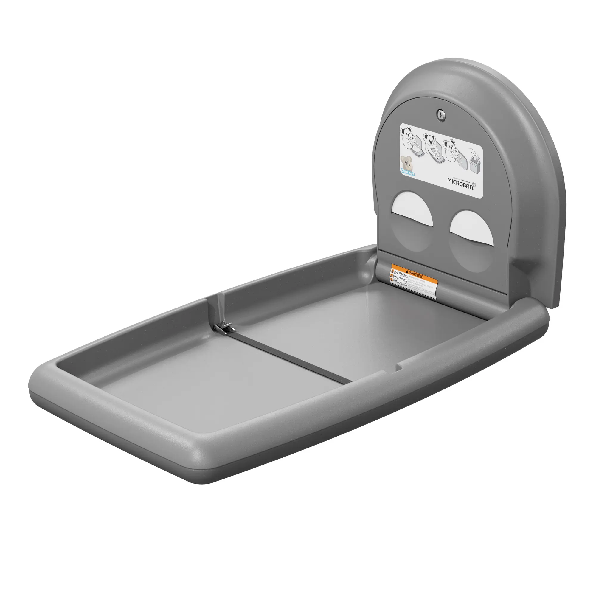 Koala Kare Vertikaler Babywickeltisch KB301, graue wandmontierte Kinderwickelstation aus Polyethylen mit Sicherheitsgurt und Microban-Schutz, Art.-Nr. KB301