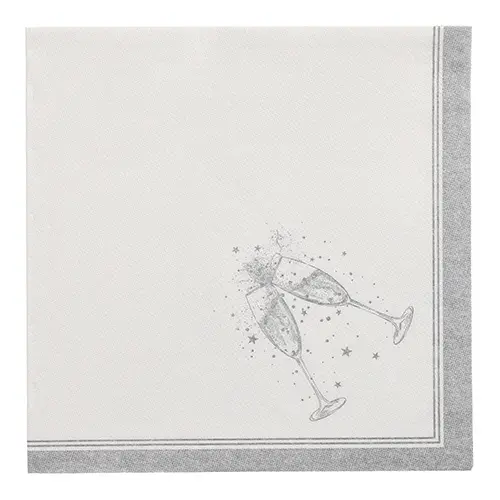 PAPSTAR Servietten "ROYAL Collection" 1/4-Falz 40 x 40 cm silber "Festivities", stoffähnliche Premium-Tissue-Serviette mit Sektgläser-Motiv für festliche Anlässe