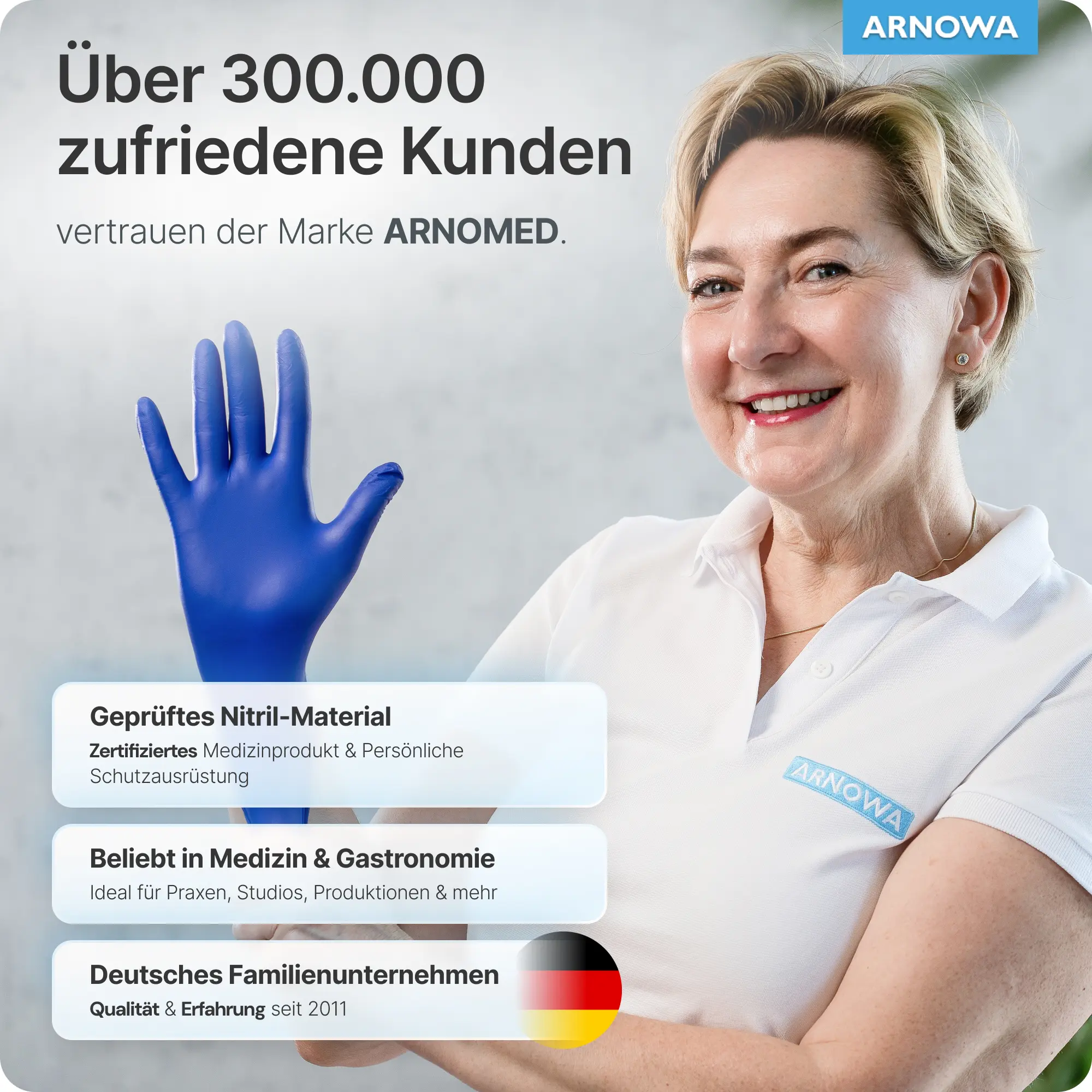 ARNOMED RAINBOW NITRIL OCEAN BLUE Nitrilhandschuhe blau puderfrei, latexfrei, robuste Einweghandschuhe für Praxis, Pflege, Labor und Gastronomie, VE 100 Stück