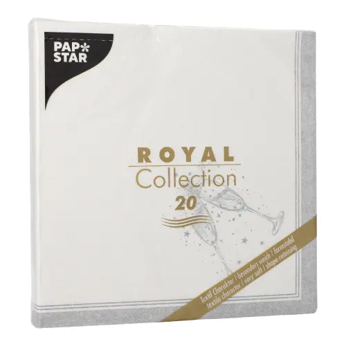 PAPSTAR Servietten "ROYAL Collection" 1/4-Falz 40 x 40 cm silber "Festivities", stoffähnliche Premium-Tissue-Servietten mit Sektgläser-Motiv, 8 x 20 Stück