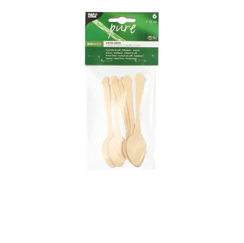 PAPSTAR Kaffeelöffel Holz "pure" 12 cm "Vintage" aus hellem Holz, stabile Kaffee- und Dessertlöffel im Vintage-Design im Beutel verpackt, Artikel 88623