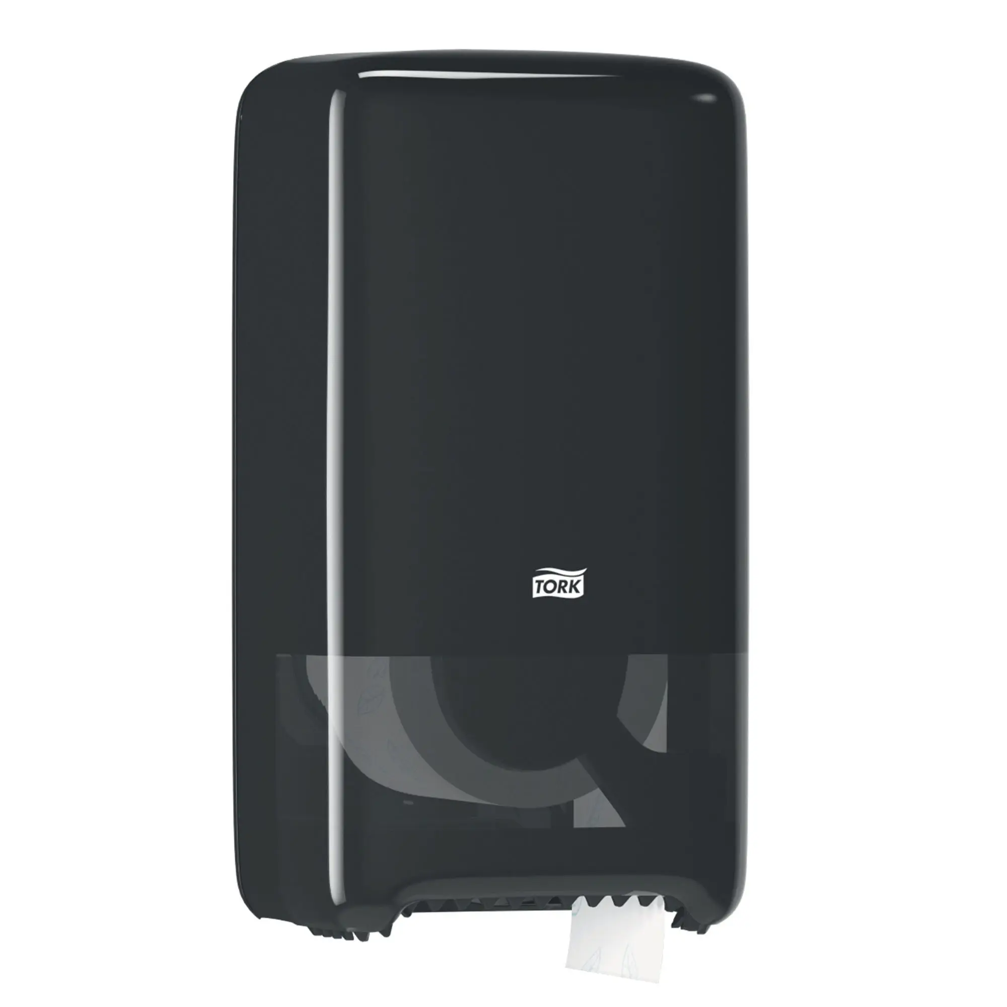 Tork Elevation Doppelrollenspender für Midi Toilettenpapier T6, vertikaler schwarzer Wandspender mit Sichtfenster für zwei Rollen, abschließbar, Art.-Nr. 557500 557508