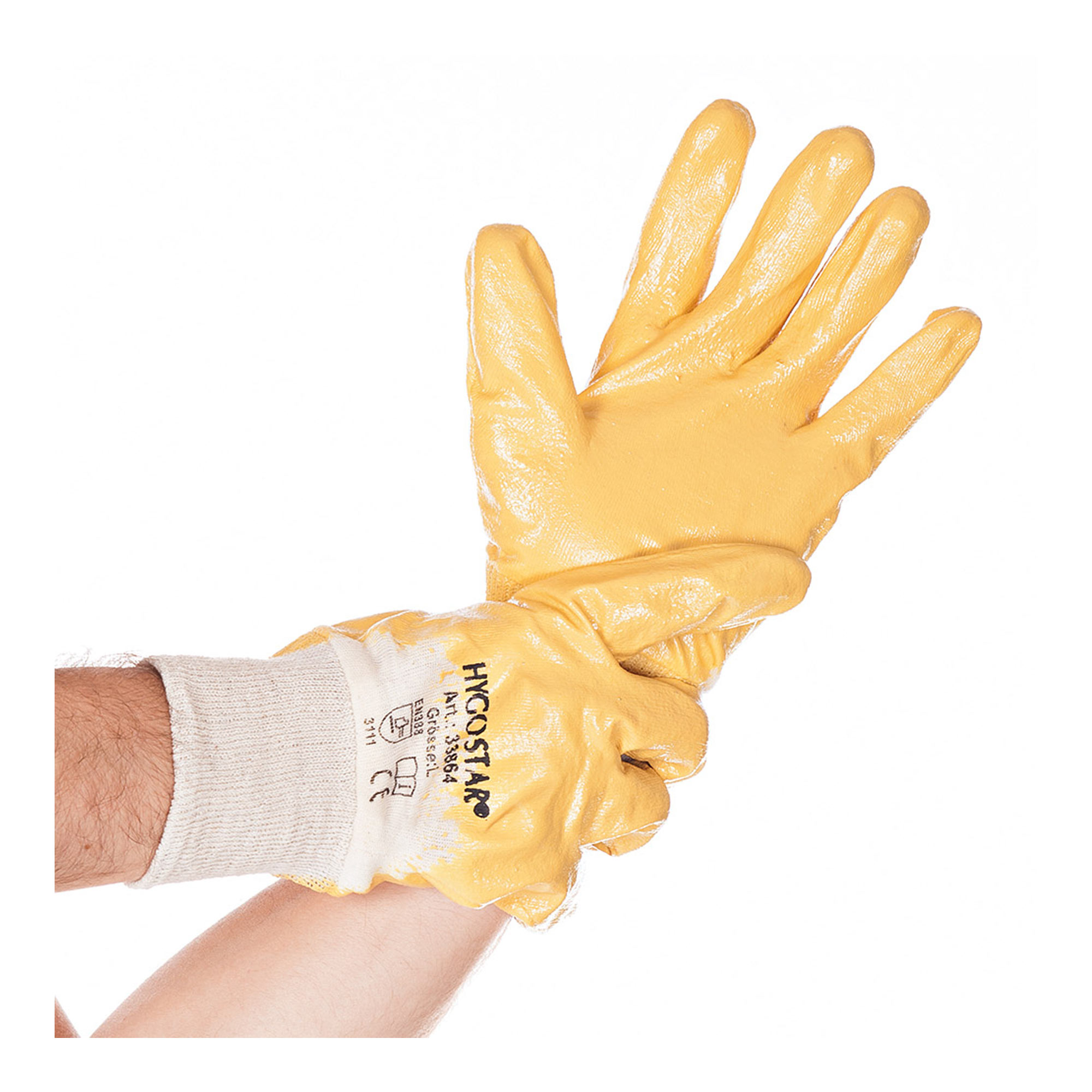 Hygostar Nitril Grip Arbeitshandschuhe mit Nitril-Beschichtung natur/gelb, VE 144 Paar