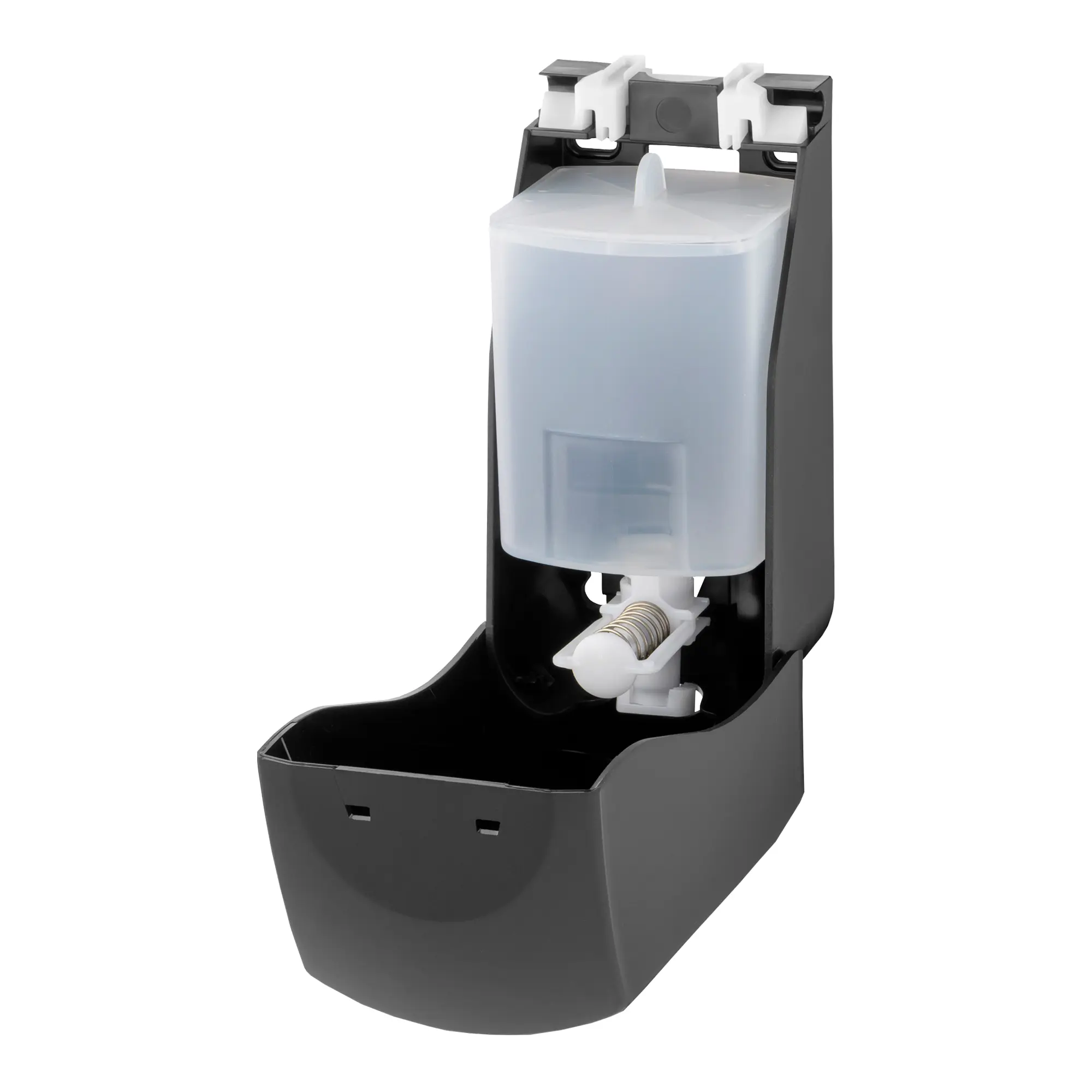 PlastiQline Sprühspender 900 ml nachfüllbar PQBSpray9, offener schwarzer Hygienespender mit nachfüllbarem Behälter für Handdesinfektion und Oberflächendesinfektion, Artikelnummer PQBSpray9