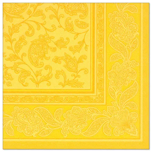 PAPSTAR Servietten "ROYAL Collection" 1/4-Falz 40 x 40 cm gelb Ornaments, hochwertige Stoffoptik-Serviette mit ornamentalem Randdekor, FSC-zertifiziert, 17055