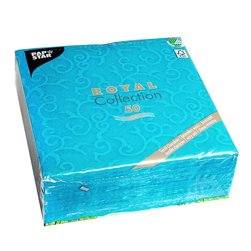 PAPSTAR Servietten "ROYAL Collection" 1/4-Falz 40 x 40 cm türkis "Casali", hochwertige Premium-Servietten in Stoffoptik, FSC-zertifiziert, Packung mit 50 Stück, Art.-Nr. 84887