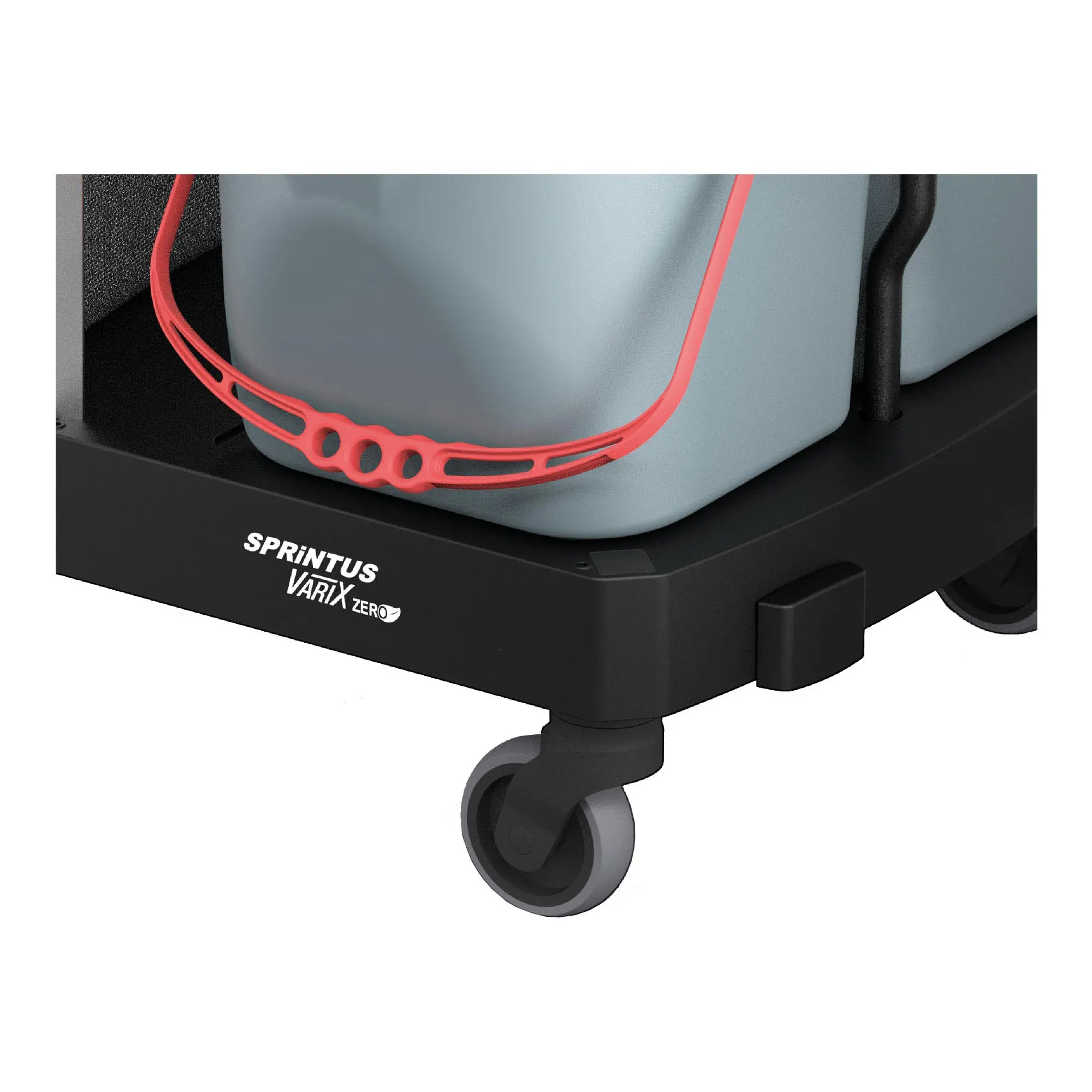 Sprintus VariX ZERO Compact CDP Reinigungswagen, Detailansicht des stabilen Kunststoff-Fahrgestells mit Rollen und fixiertem Eimer, ideal für professionelle Reinigung