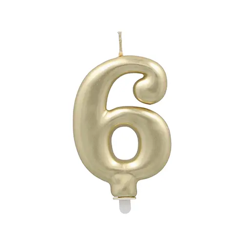 PAPSTAR Zahlenkerze mit Halter 7 cm gold "6" aus Paraffin, raucharmer Abbrand, ideal für Torten, Kuchen und Jubiläen, Artikel 37164