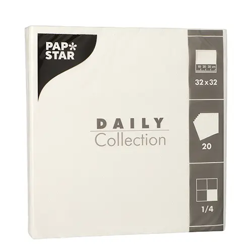 PAPSTAR 20 Servietten "DAILY Collection" 1/4-Falz 32 cm x 32 cm weiß