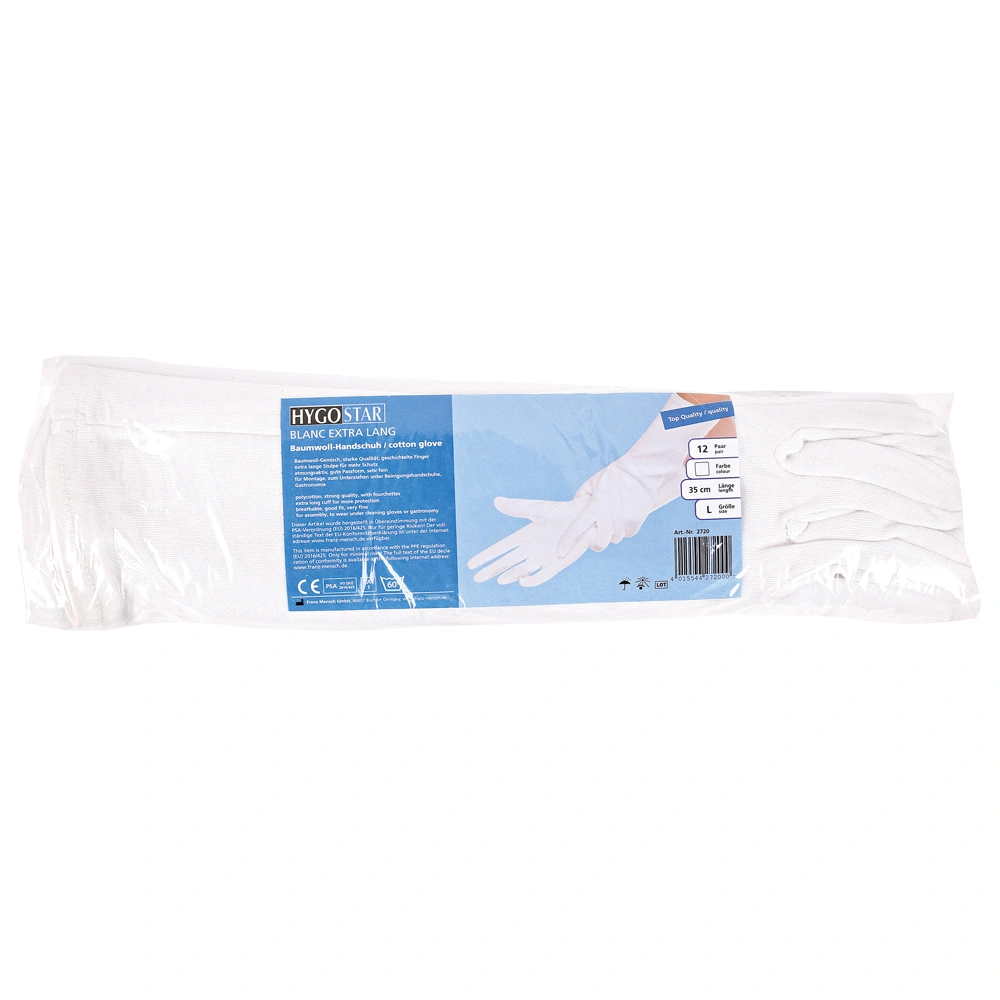 Hygostar Blanc Extra Long Baumwollhandschuhe weiß, VE 300 Paar