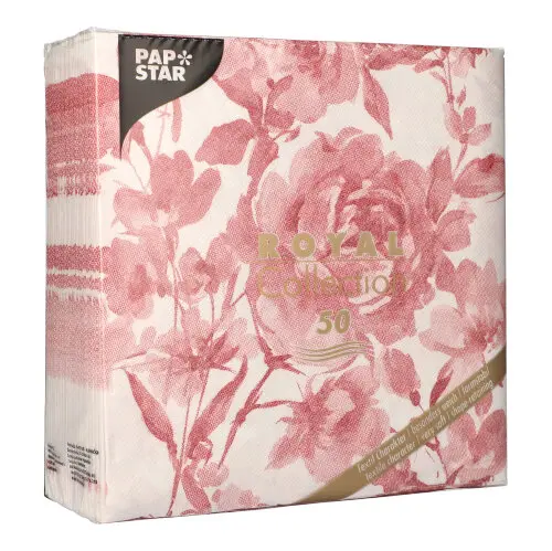 PAPSTAR Servietten ROYAL Collection 1/4-Falz 40 x 40 cm bordeaux Rose, zweilagige Premium-Servietten in Stoffoptik mit Rosenmotiv, weich, formstabil und umweltzertifiziert