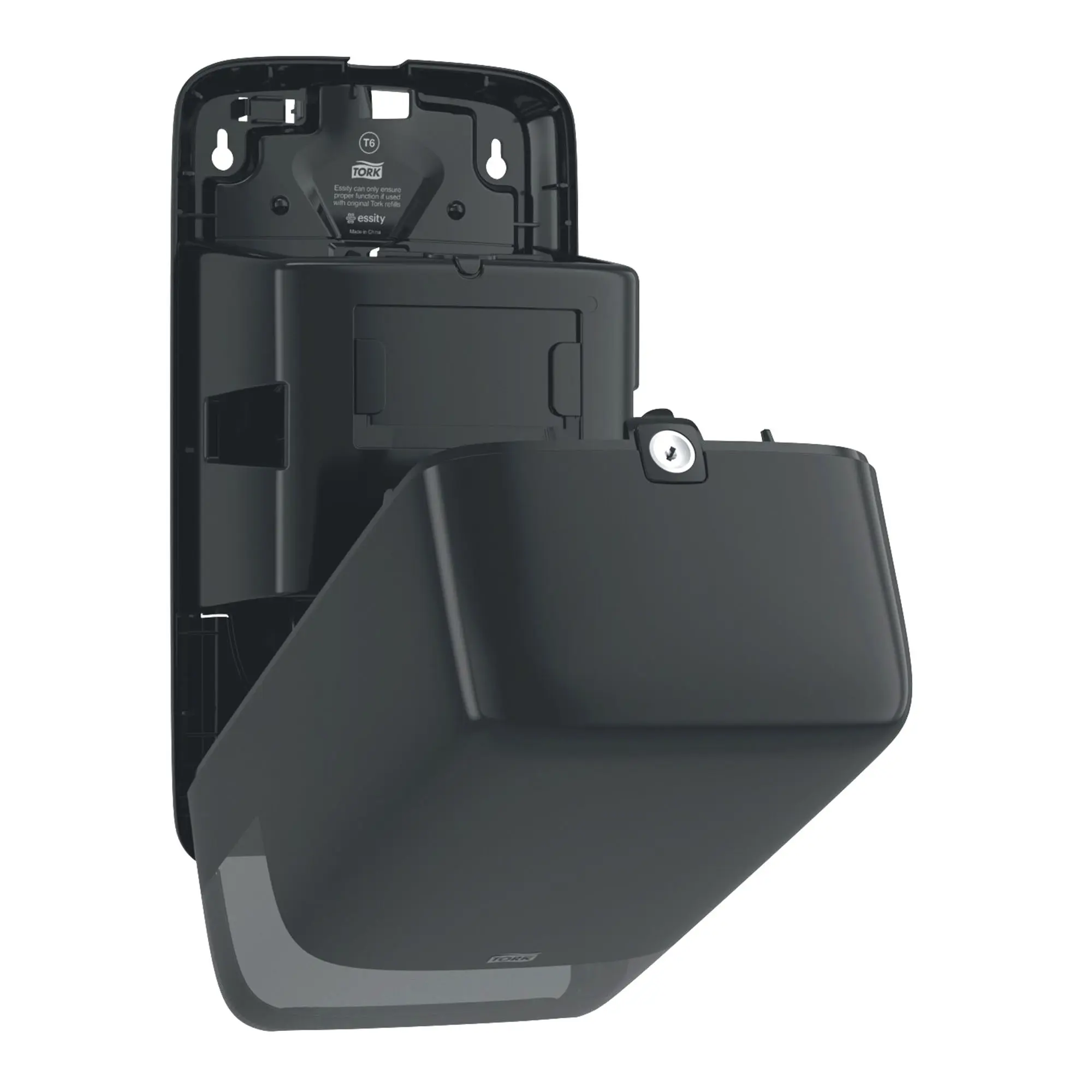 Tork Elevation Doppelrollenspender für Midi Toilettenpapier T6, vertikaler schwarzer Wandspender mit abschließbarem Gehäuse und Sichtfenster, passend für Tork 557500 und 557508