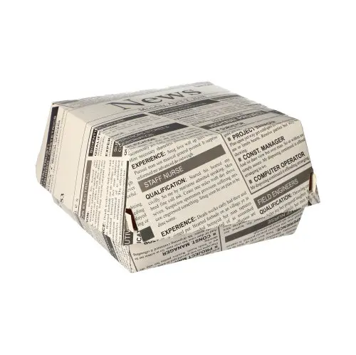 PAPSTAR 50 Burgerboxen, Pappe 7 cm x 12,5 cm x 12,5 cm "Newsprint" groß