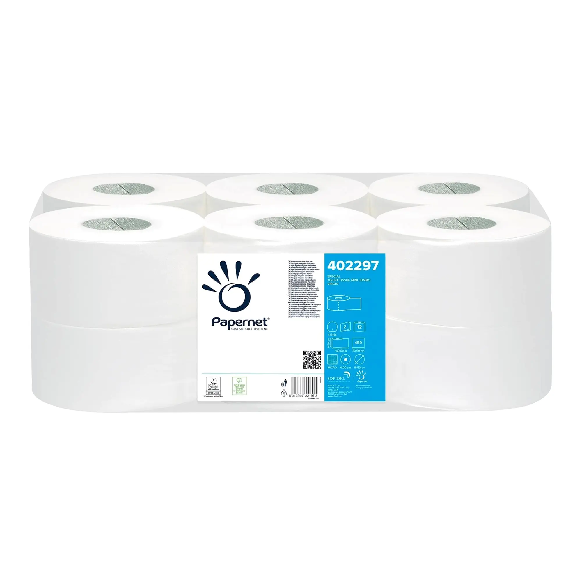 Papernet Toilettenpapier Mini Jumborolle weiß, 2-lagig, 140 Meter