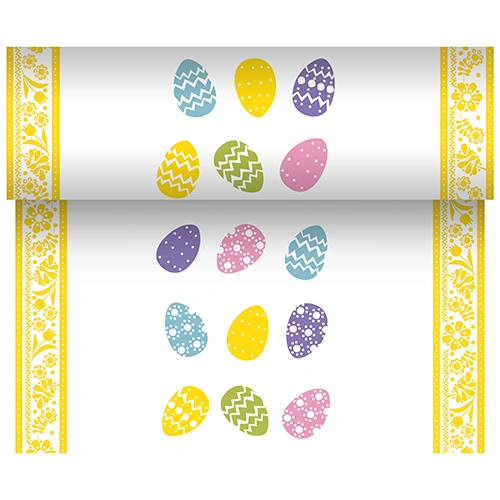 PAPSTAR Tischläufer, stoffähnlich, Airlaid 24 m x 40 cm "Coloured Eggs", 6 x 1 Rolle