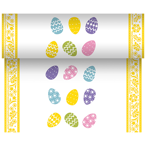 PAPSTAR Tischläufer, stoffähnlich, Airlaid 24 m x 40 cm "Coloured Eggs", 6 x 1 Rolle