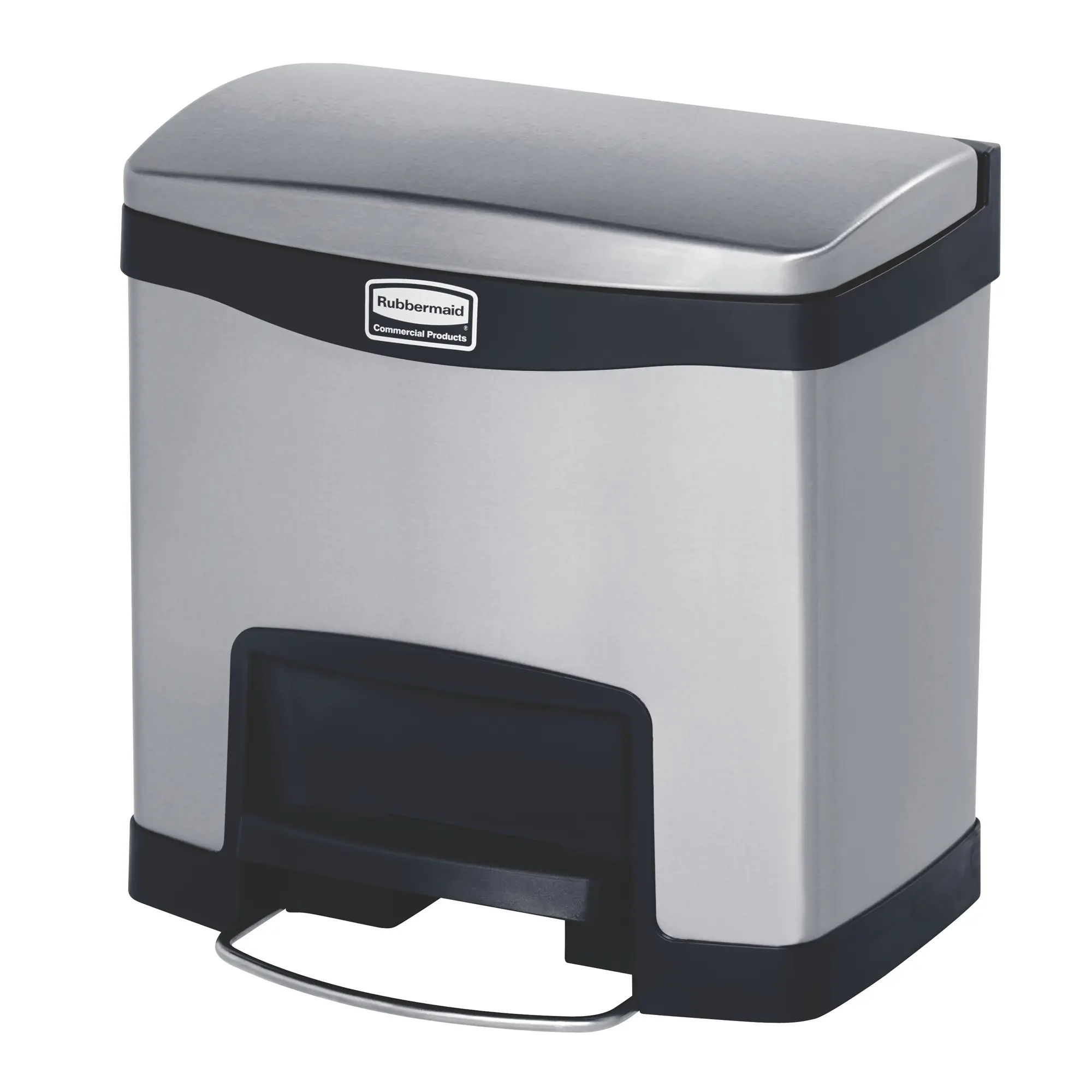 Rubbermaid Slim Jim Step on Edelstahl Abfallbehälter 15 Liter Front Step mit breitem Fußpedal und leisem Schließdeckel von Rubbermaid