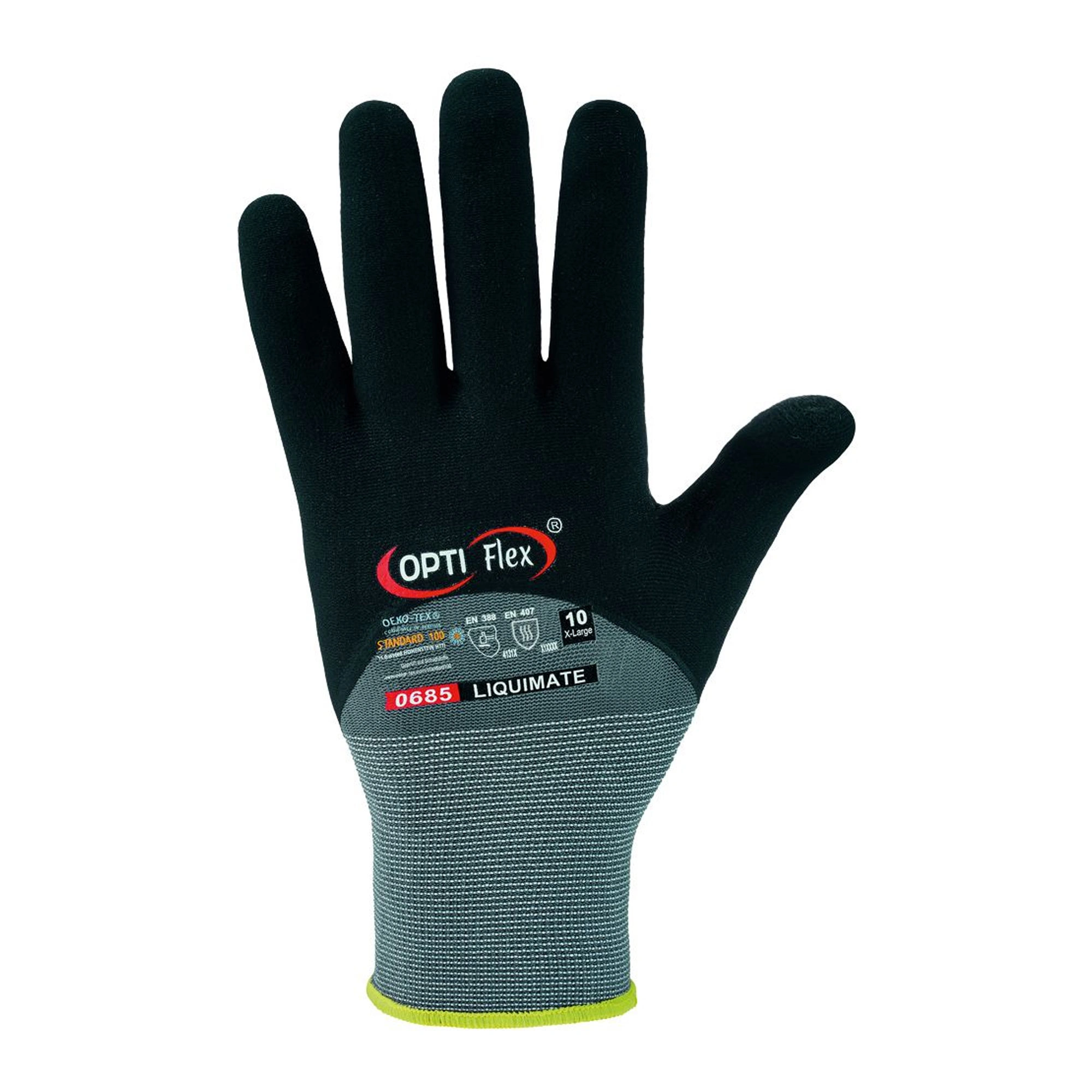 Optiflex Liquimate 0685 Feinstrickhandschuhe mit Nitrilschaum und PU-Beschichtung grau/schwarz für Montage- und Wartungsarbeiten, VE 144 Paar, Artikelnummer 0685