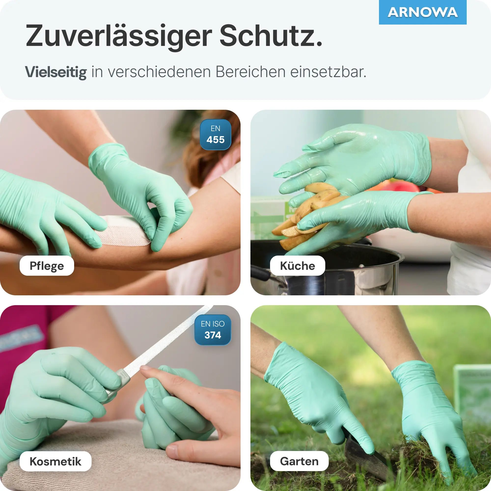 ARNOMED Nitril Peppermint Green Einmalhandschuhe S, 100 Stück mintgrüne Nitrilhandschuhe für Medizin, Pflege und Hygiene, latexfrei, texturiert, beidhändig tragbar, REF 3845-S