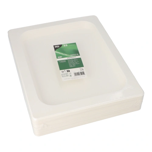 PAPSTAR Servierplatten, Zuckerrohr GN 1/2 2 cm x 32,4 cm x 26,4 cm weiß, 4 x 25 Stück