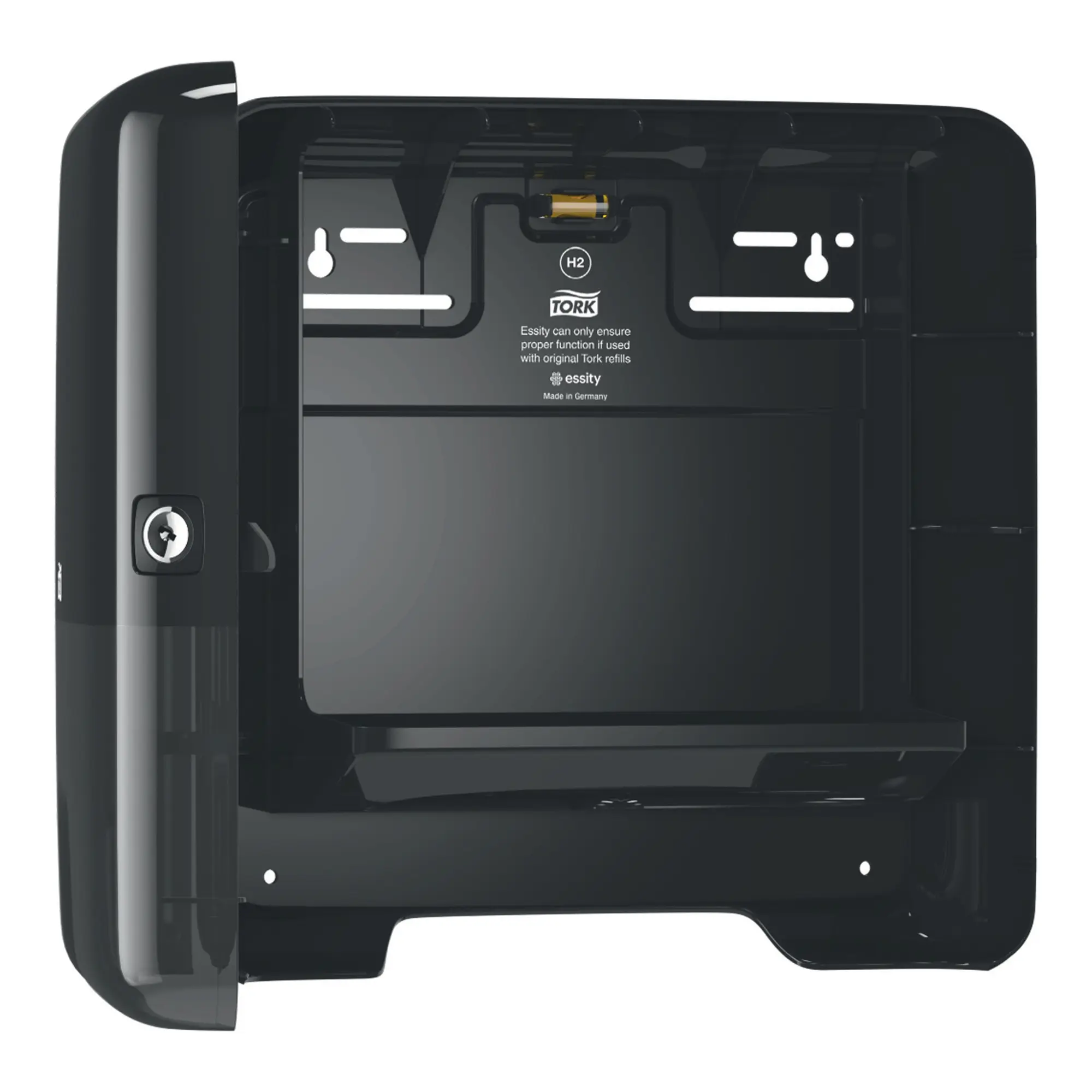 Tork Xpress Mini Spender für Multifold Handtücher H2 in Schwarz, hygienischer Wandspender mit Einzelblattentnahme für Waschräume, Artikel 552108