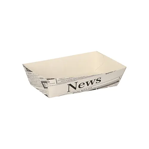 PAPSTAR Pommes-Frites-Trays 3,5 cm x 7 cm x 12 cm weiß "Newsprint", fettdichte FSC-Karton-Schale für Pommes Frites und Food-to-go, Artikel 89111