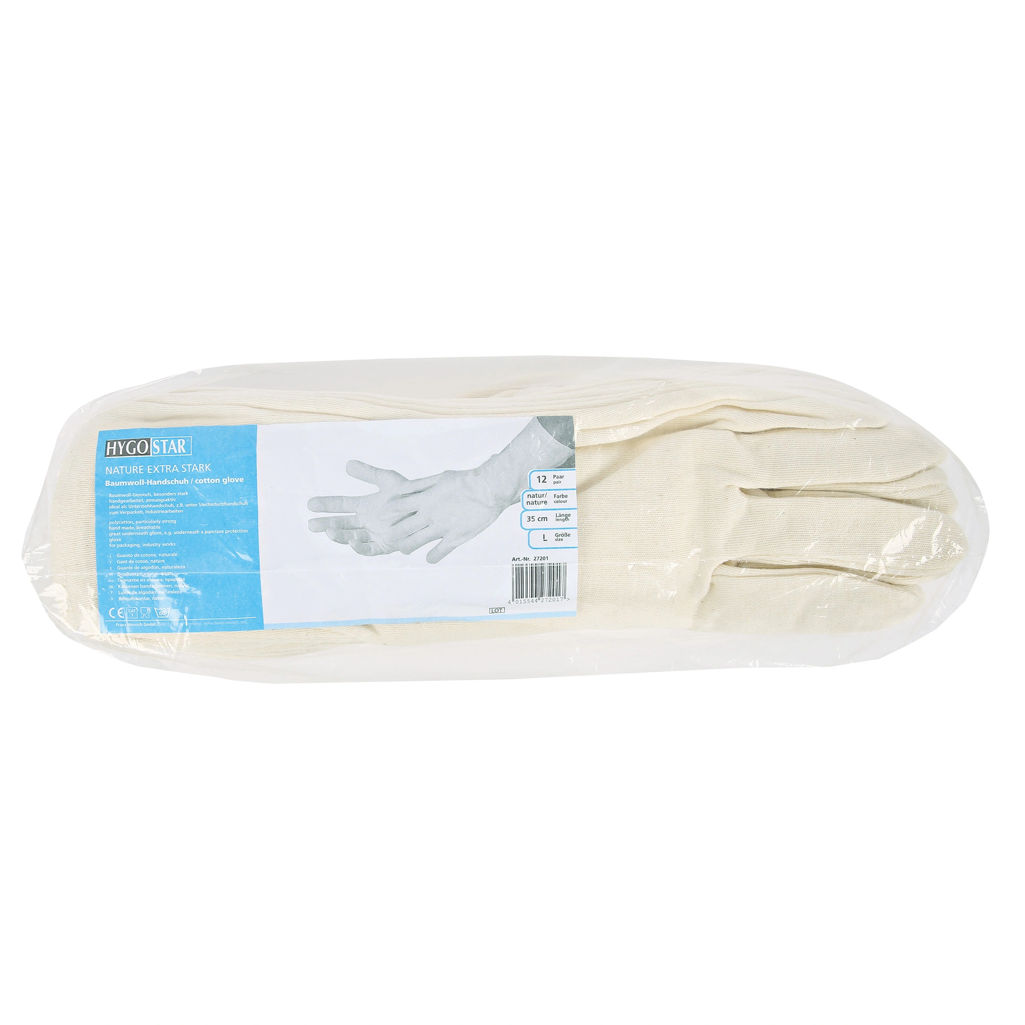 Hygostar Nature Solid Long Baumwollhandschuhe natur, VE 600 Stück
