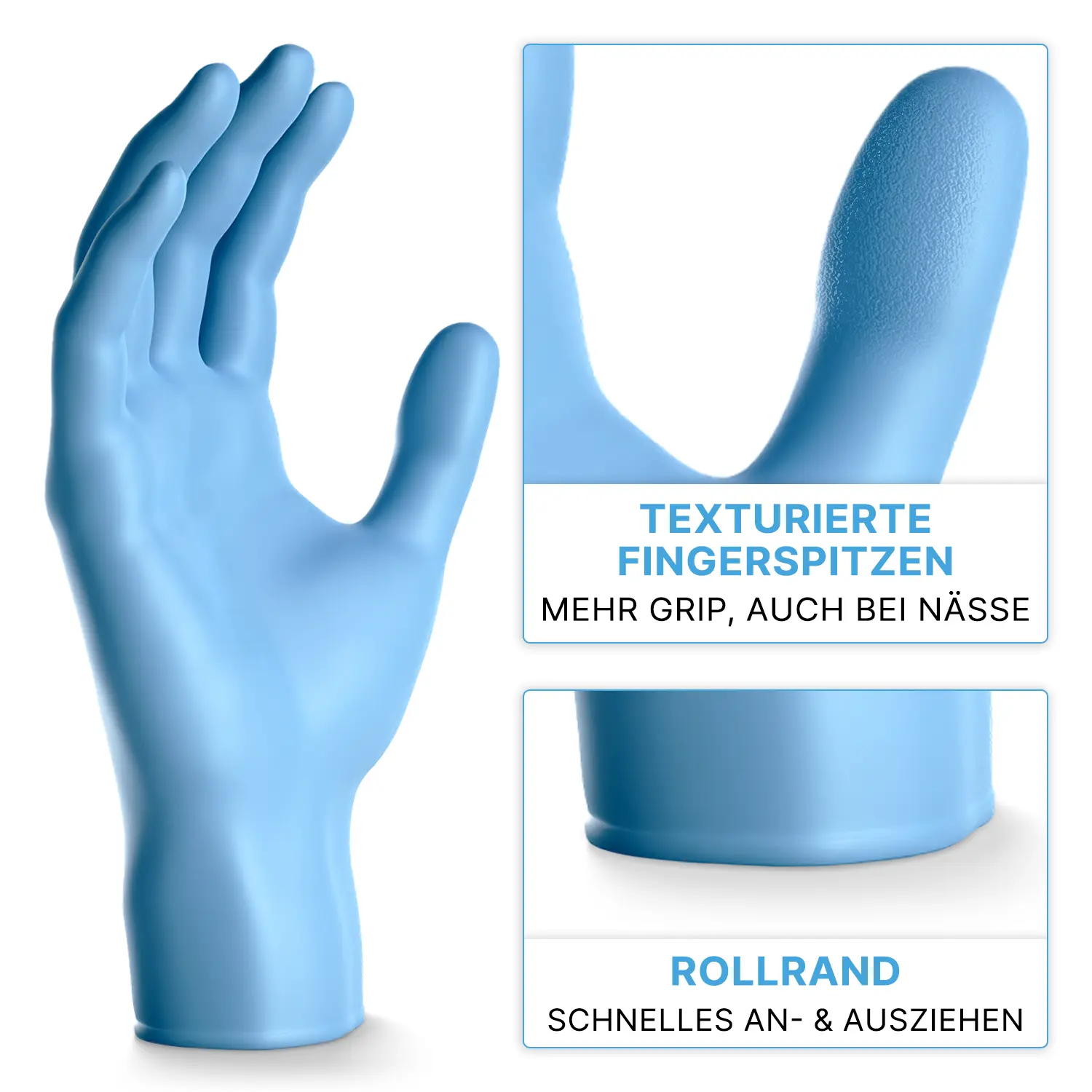 ARNOMED CLASSIC NITRIL BLUE 200er Nitrilhandschuhe blau puderfrei von ARNOMED mit texturierten Fingerspitzen für mehr Grip und Rollrand für schnelles An- und Ausziehen
